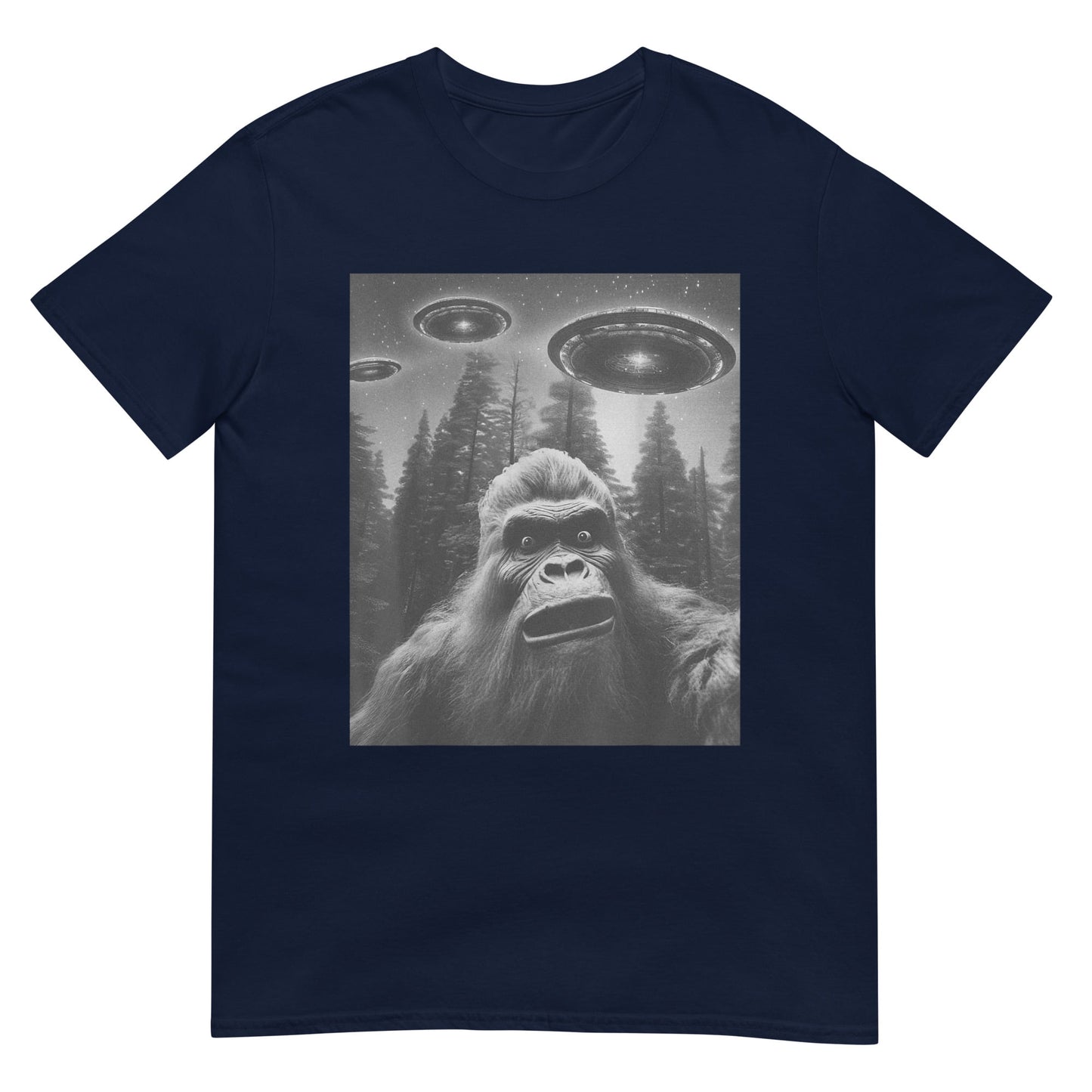 Funny Graphic Tee For Men Women Bigfoot Sasquatch Alien UFO Shirt