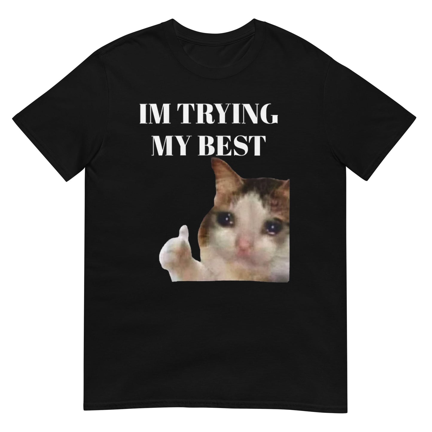 Cat Thumbs Up Crying I'm Trying My Best Funny Tee Funny T-Shirt
