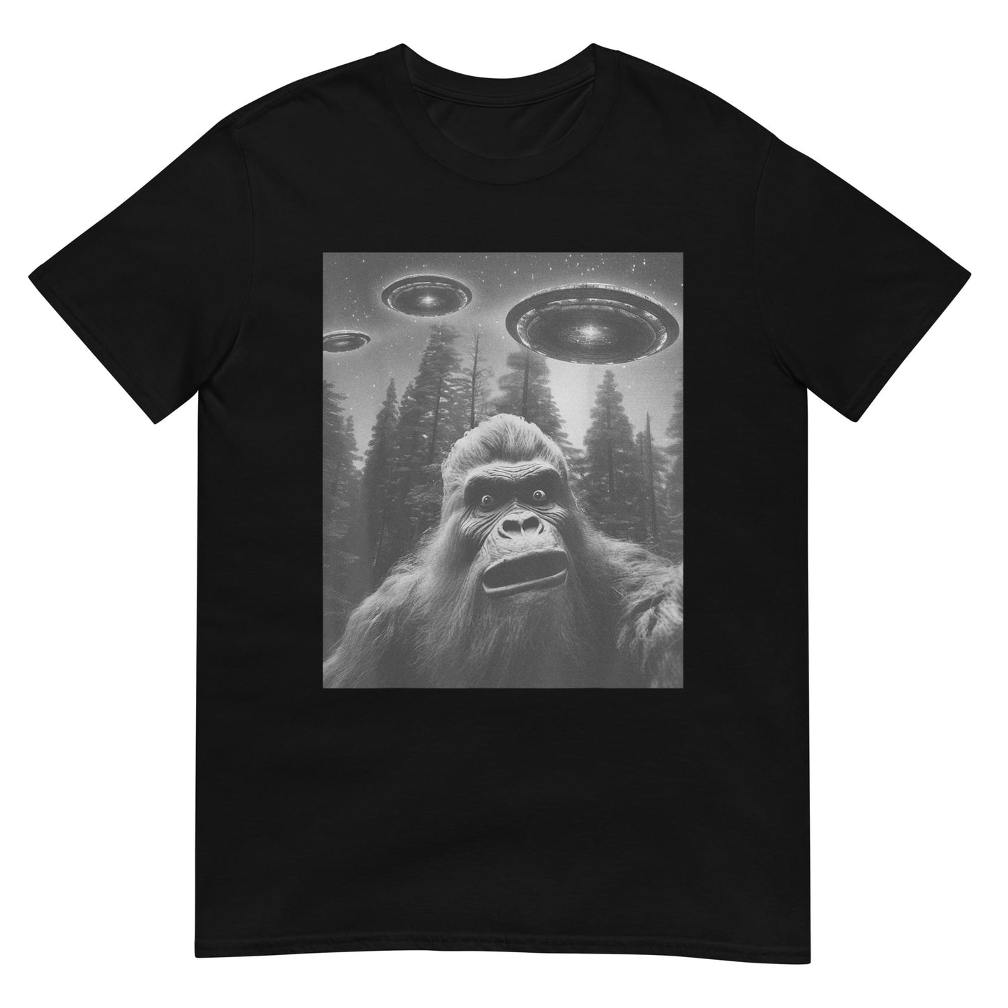 Funny Graphic Tee For Men Women Bigfoot Sasquatch Alien UFO Shirt
